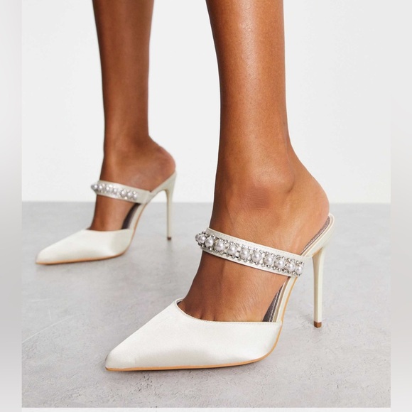 ASOS Shoes - ASOS Wide Fit bridal heeled mules with pearl embellishment